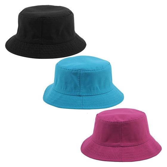 Imagem de Kit 3 Chapeu Bucket Hat Liso Unissex Preto, Azul E Pink