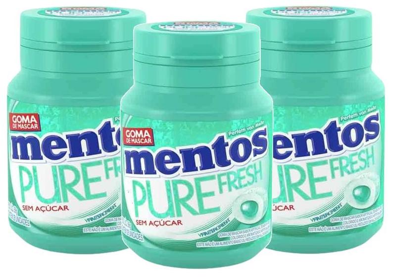 Imagem de kit 3 Chiclete Mentos Pure Fresh Wintergreen zero açucar 56g