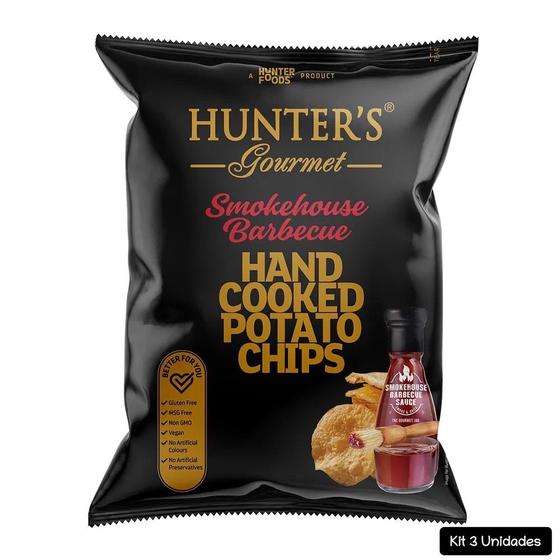 Imagem de Kit 3 Chips de batatas sabor Smokehouse Barbecue 125g Hunter's Gourmet