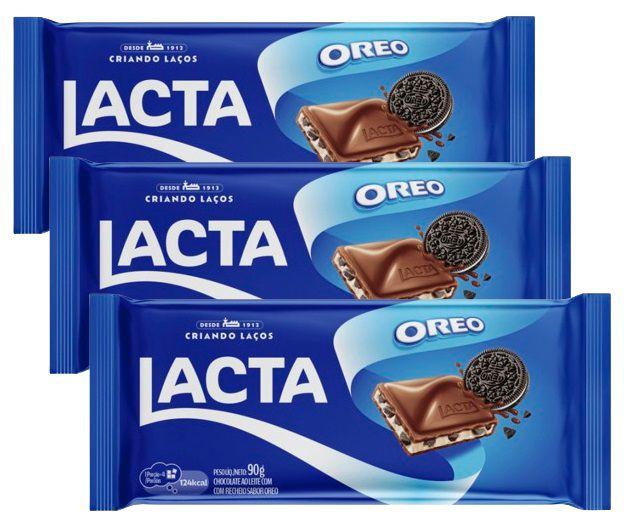 Imagem de kit 3 CHOCOLATE AO LEITE RECHEIO OREO LACTA PACOTE 90G