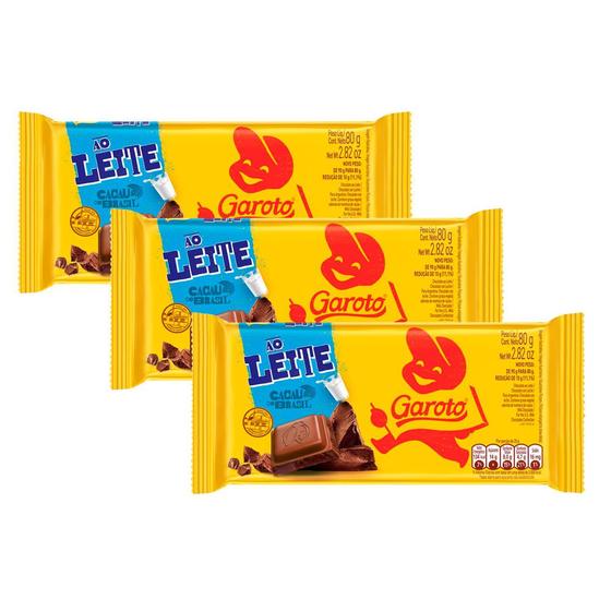 Kit 3 Chocolate Garoto ao Leite 80g Chocolate / Barra de Chocolate