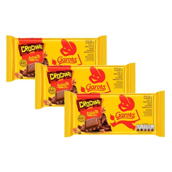 Kit 3 Chocolate Garoto Crocante 80g Chocolate / Barra de Chocolate Magazine Luiza