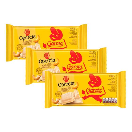 Kit 3 Chocolate Garoto Opereta Chocolate Branco com Castanha de Cajú