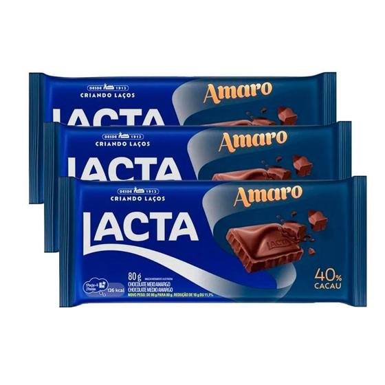 Imagem de Kit 3 Chocolate Lacta Amaro 40% Cacau 80g