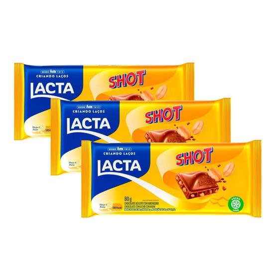 Kit 3 Chocolate Lacta Shot 80g - Chocolate / Barra de Chocolate ...