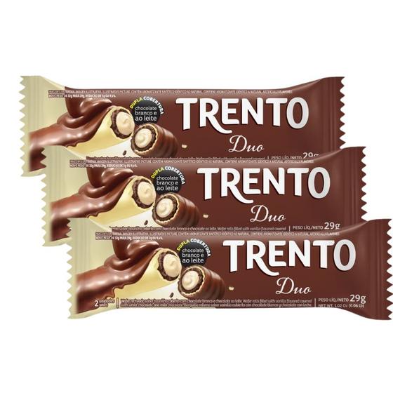 Imagem de Kit 3 Chocolate Trento duo Wafer Recheado Sabor Baunilha com Chocolate Branco 29g