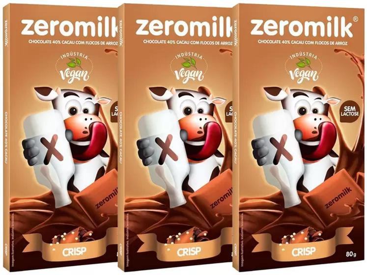 Imagem de kit 3 Chocolate Vegano Sem Leite 40% Cacau Crisp  - Zeromilk 80g cada