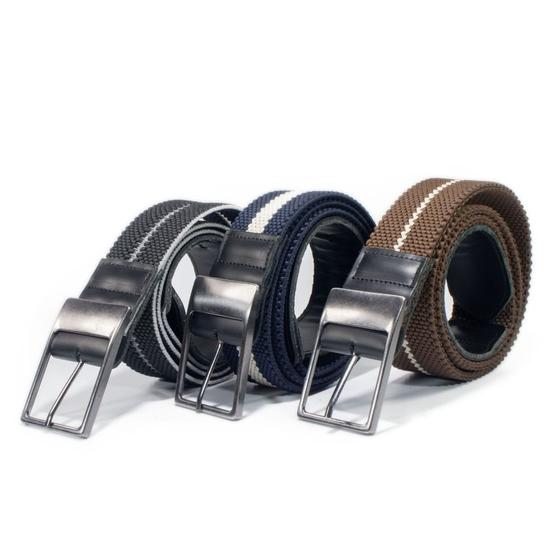 Imagem de Kit 3 Cinto Masculino Tecido Flexivel Acabamento Ponteira Em Couro Ajuste Fivela Confortavel