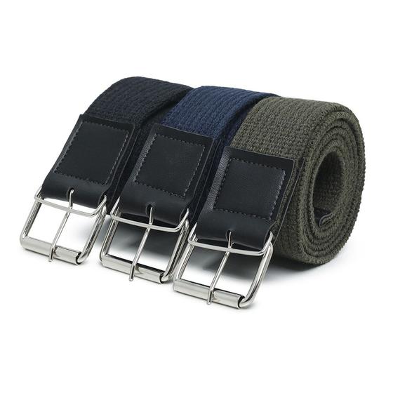 Imagem de Kit 3 Cinto Plus Size Lona Gorgurao Liso Masculino Ajuste Fivela Reforçada Aço Detalhe Em Couro