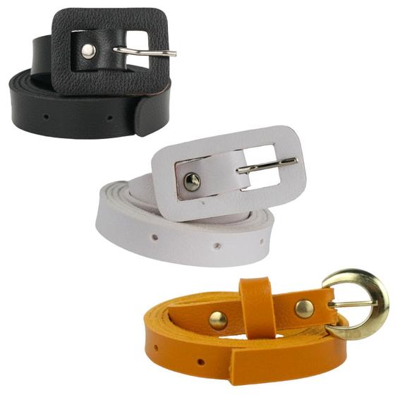 Imagem de Kit 3 Cintos Fivela Com Quadrada, Retangular E Metal Dourado