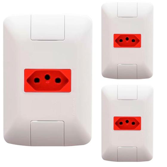 Imagem de Kit 3 Cj 4X2 1 Tomada 2Pt Tramontina Aria 20 A 250V Vermelho 