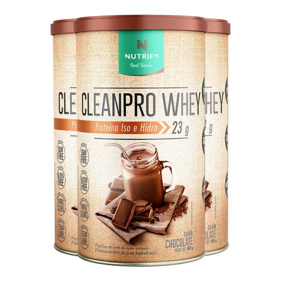 Imagem de Kit 3 Clean Pro Whey Hidrolisado Chocolate Nutrify 450g