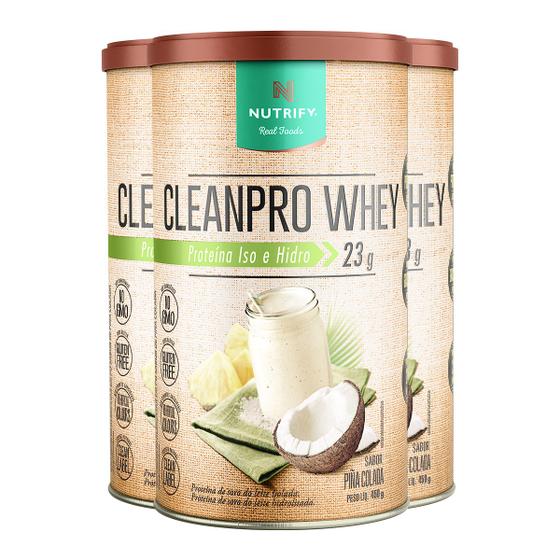 Imagem de Kit 3 Cleanpro Whey Hidrolisado Piña Colada Nutrify 450g