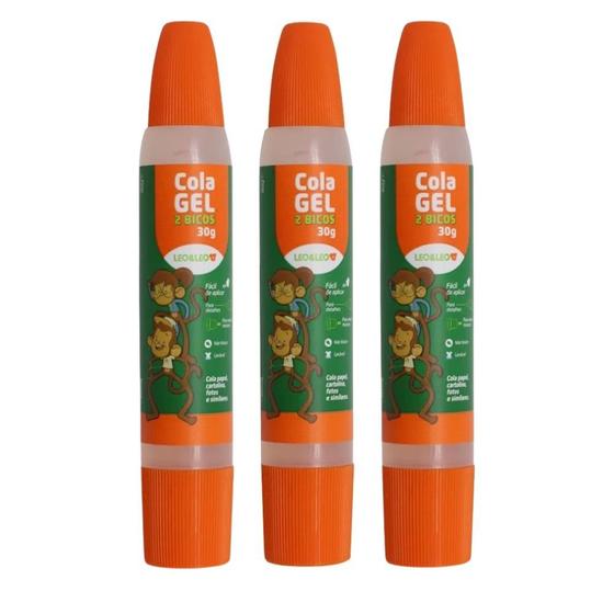 Imagem de Kit 3 Cola Gel Escolar Artesanato 2 Bicos 30g Leo e Leo