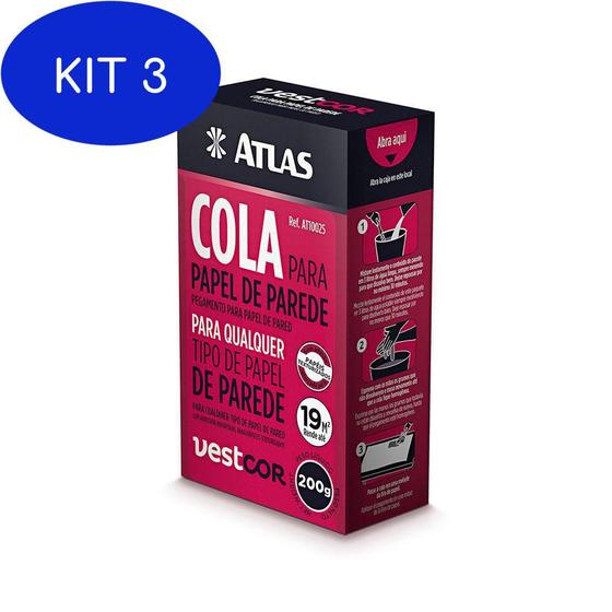 Imagem de Kit 3 Cola Para Papel De Parede Texturizado Em Pó 200G Atlas