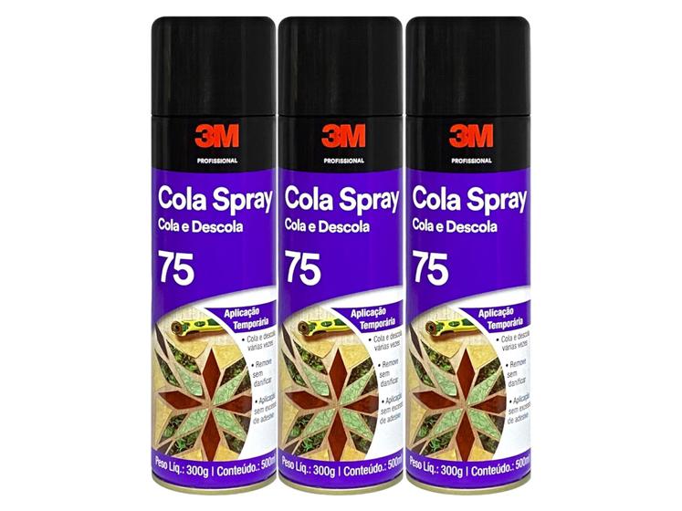 Imagem de Kit 3 Cola Spray 75  Cola e Descola Remove sem Danificar