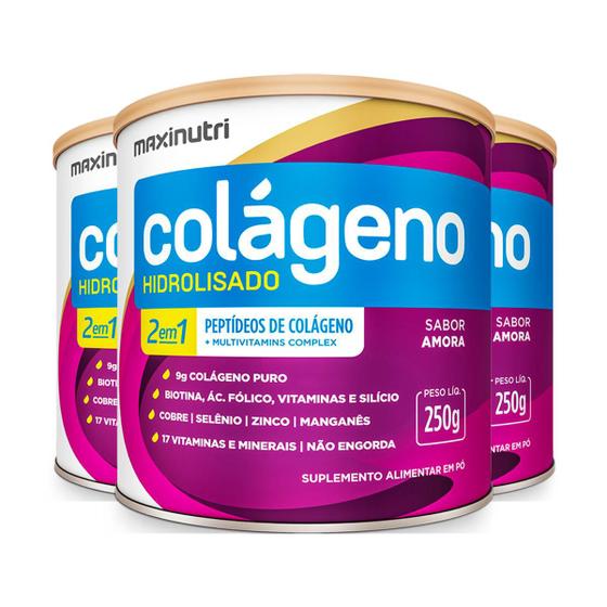 Imagem de Kit 3 Colágeno Hidrolisado 2 em 1 Maxinutri 250g Amora