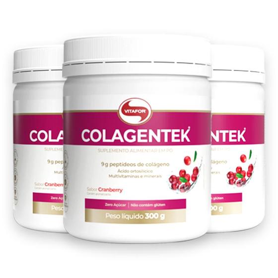 Imagem de Kit 3 Colágeno Hidrolisado Colagentek Vitafor 300g Cranberry