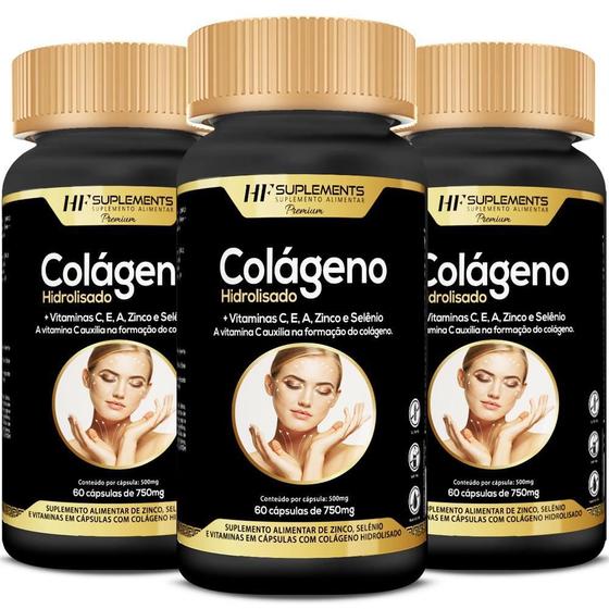 Imagem de Kit 3 Colageno Hidrolisado + Vitaminas 60 Caps Hf Suplements