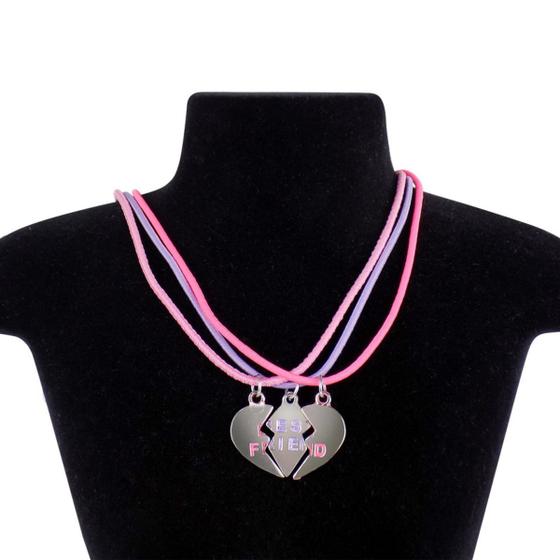 Imagem de kit 3 colares amigas best friend amizade pingente coração presente rosa ajustavel triplo qualidade premium moda meninas