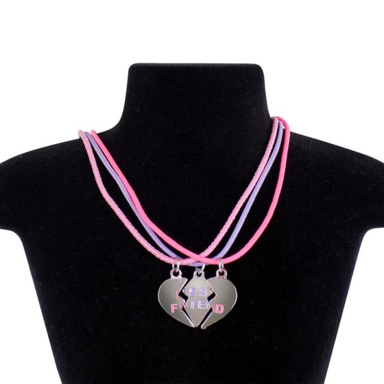 Imagem de Kit 3 colares amigas best friend + pingente coração qualidade premium moda presente ajustavel rosa