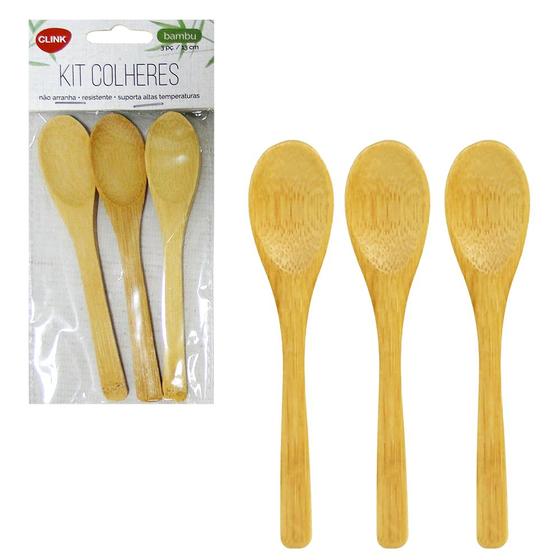 Imagem de Kit 3 Colheres Pequenas de Bambu 9,5Cm Clink 