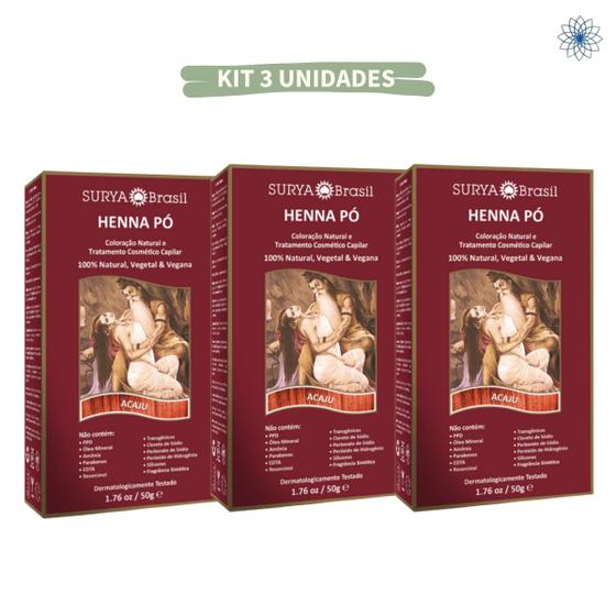 Imagem de Kit 3 Coloração Tinta Natural Henna Pó Surya - Escolha Cor