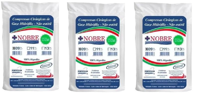 Imagem de Kit 3 Compressa de Gaze Não Esteril  9 Fios 180gr  Nobre Slim