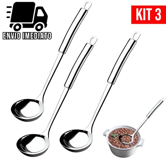 Imagem de Kit 3 Concha de Feijão Aço Inoxidável Grande Luxo Utensílios para Cozinha Prime Multiuso