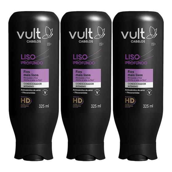 Imagem de Kit 3 Condicionador Cabelos Lisos Anti Frizz Liso Profundo 325ml Vult