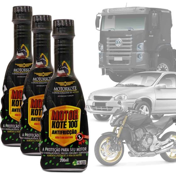 Kit 3 Condicionador de Metais MOTORKOTE 100 Antifricção 200 ml