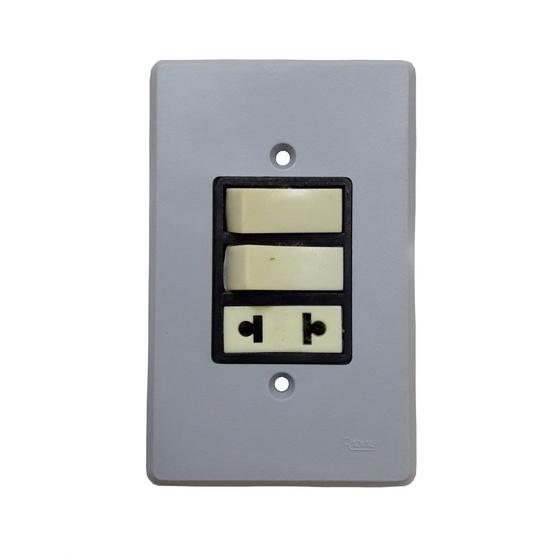 Imagem de Kit 3 Conjunto 4x2 Interruptor 2 Teclas Simples + Tomada 10A Cinza - Lorenzetti