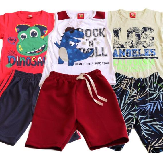 Imagem de Kit 3 Conjunto Camiseta Short Roupa Infantil Menino Verão