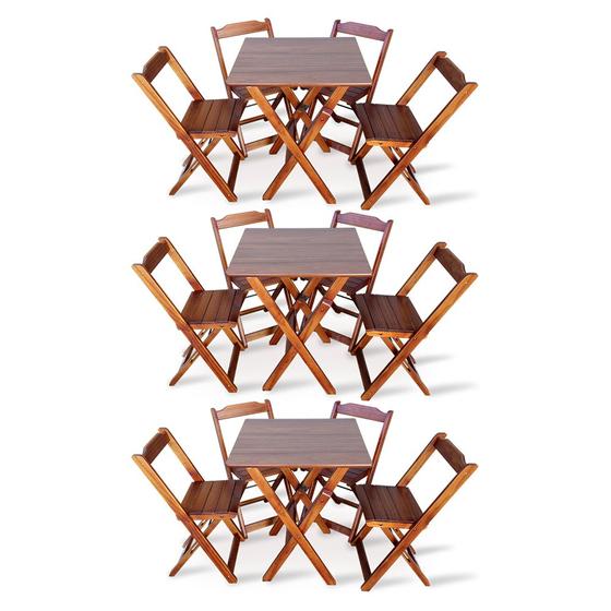 Imagem de Kit 3 Conjunto com Jogo de Mesa 70x70 com 4 Cadeiras Dobráveis - Imbúia