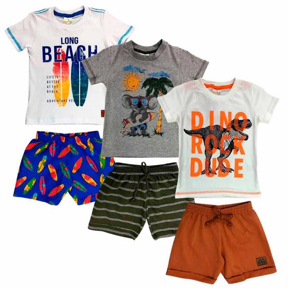 Imagem de Kit 3 Conjunto Infantil Masculino Manga Curta e Bermuda Cacau Kids