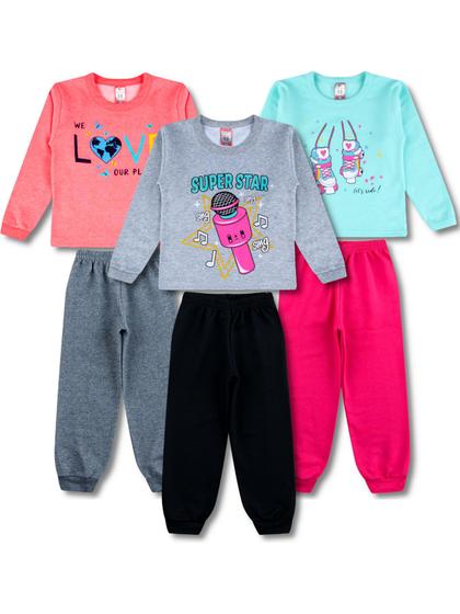 Imagem de Kit 3 Conjunto Infantil Moletom Menina Roupa Atacado