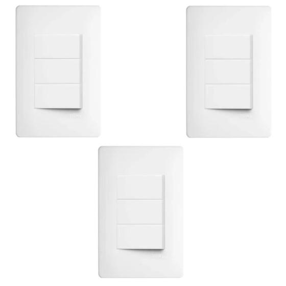 Imagem de Kit 3 Conjunto Interruptor Simples Triplo 4x2 Habitat 2095