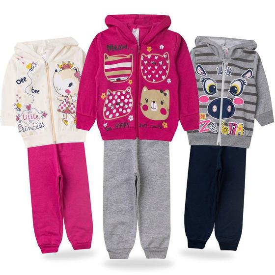 Kit 3 Conjunto Menina de Frio em Moletom Roupa Criança Inverno 1 ao 3 ...