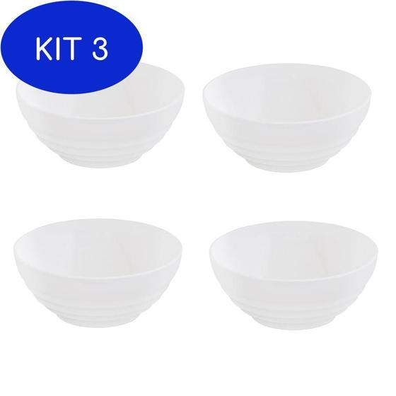 Imagem de Kit 3 Conjunto Sopeira Oriental 500Ml Branca 4 Peças Polipropileno