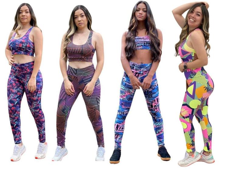 Kit 3 Conjunto Top e Calça Legging Cintura Alta Fitness Roupa De Academia Estampados Menor preço em Kit 3 Conjunto Top e Calça Legging Cintura Alta Fitness Roupa De Academia Estampados