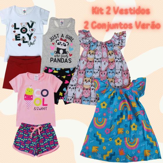 Imagem de Kit 3 Conjuntos + 2 Vestidos De Verão Para Meninas 