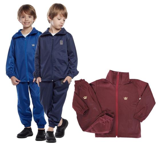 Imagem de Kit 3 conjuntos casaco e calça esportivo agasalho infantil bebe uniforme inverno de frio peluciado