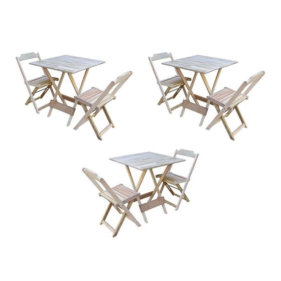 Imagem de Kit 3 Conjuntos de Mesa Dobravel com 2 Cadeiras de Madeira 70x70 para Restaurante e Bar - sem Pintur