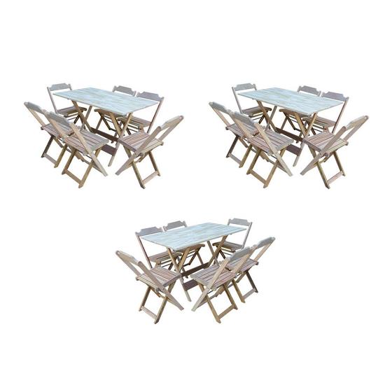 Imagem de Kit 3 Conjuntos de Mesa Dobravel com 6 Cadeiras de Madeira 120x70 para Restaurante e Bar- sem Pintur