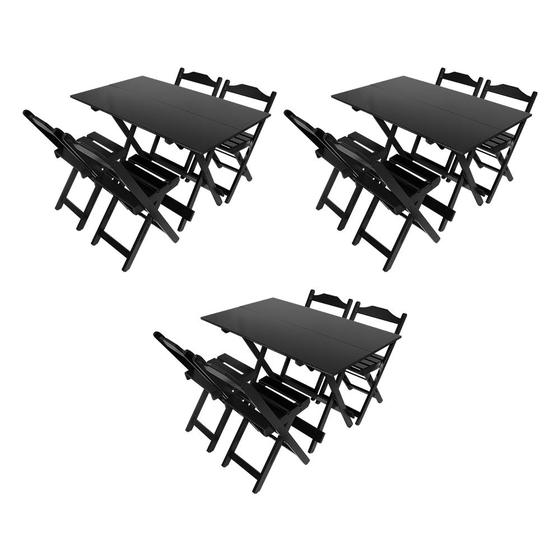 Imagem de Kit 3 Conjuntos Dobrável 120x70 Preto em com 4 Cadeiras 