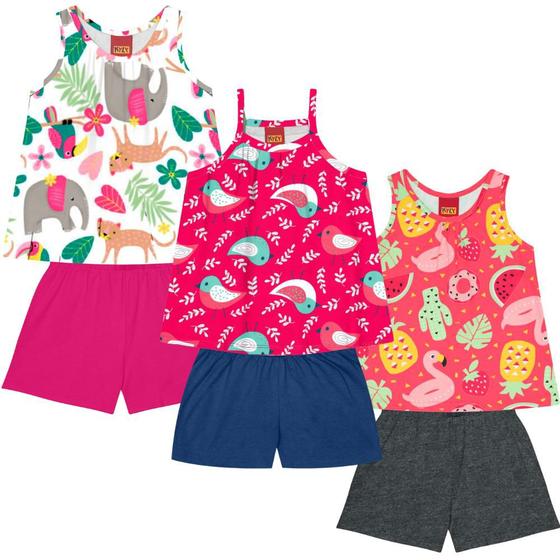 Imagem de Kit 3 Conjuntos Menina Infantil Verão Blusa e Short Kyly 