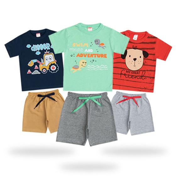 Imagem de Kit 3 Conjuntos Roupa Infantil Masculina Verão Manga curta