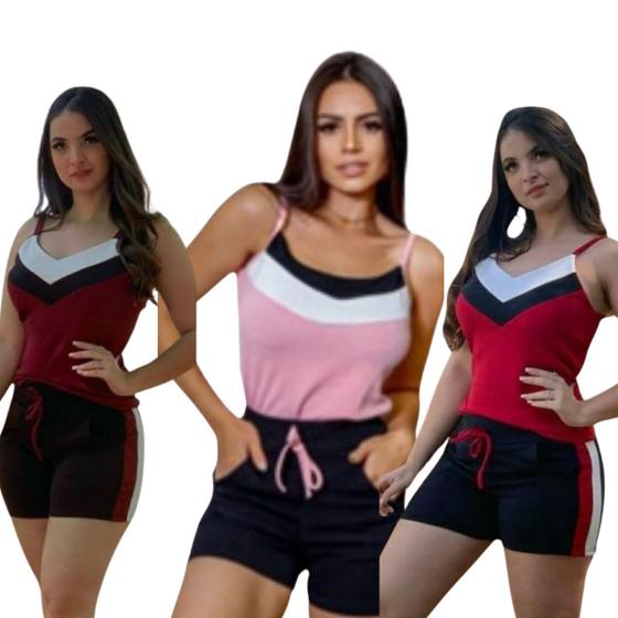 Imagem de Kit 3 Conjuntos Tricolo short Com Blusa Regata