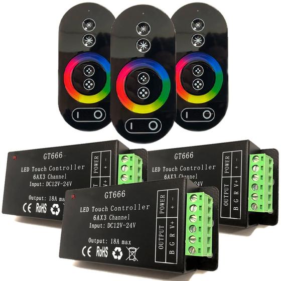 Imagem de Kit 3 Controle + Comando Touch Refletores LED RGB Sem Fio