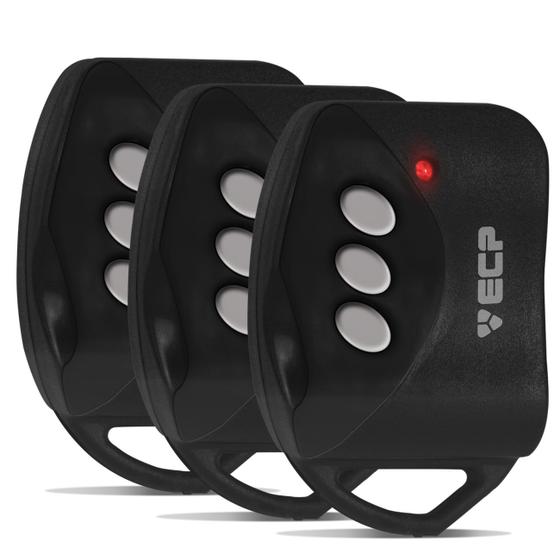 Imagem de Kit 3 Controle Remoto Ecp Key Alarme Portão Eletrônico LED Indicador Vermelho 3 Botões Emborrachados